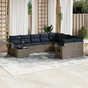 Set Divani da Giardino 10 pz con Cuscini Grigio in Polyrattan 3220660
