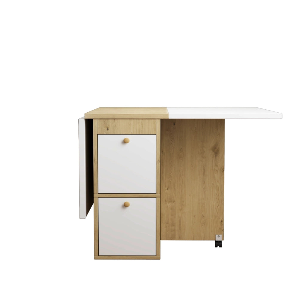 Set tavolo da pranzo pieghevole con 4 sedie; pannello truciolare e PU; bianco effetto rovere
