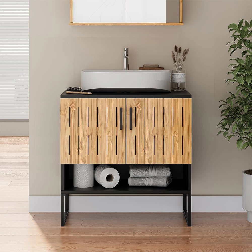 Mobiletto per lavabo Vayra, Bambù, 60 x 65.5 cm, per la conservazione di articoli da bagno e asciugamani