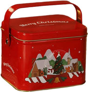 Scatola di metallo per regali - 14 × 13 × 10,5 cm - Cassetta per biscotti con coperchio e maniglia - Multifunzionale - Scatola decorativa in metallo - Ideale per Natale, per conservare biscotti, dolci e gioielli - Rosso