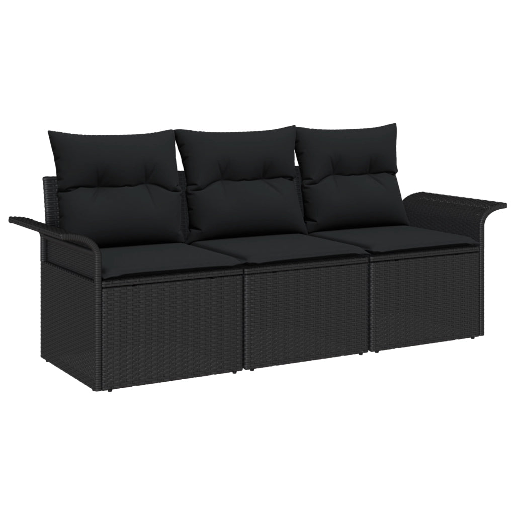Set di SofÃ  da Giardino 3 Pezzi con Cuscini Nero Polyrattan
