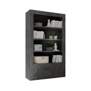 Biblioteca ultra trendy con numerosi scaffali color grigio scuro effetto cemento, collezione URBAN.