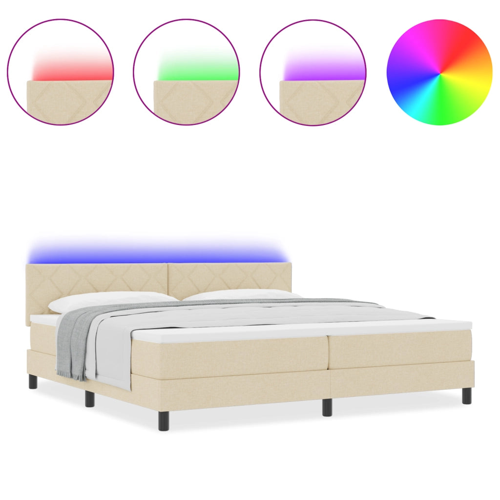 Letto Box Spring con Materasso & LED Crema 200x200 cm Tessuto