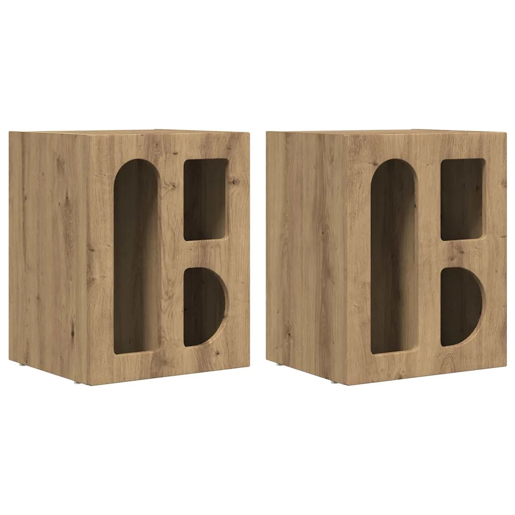 Set di 2 Comodini | Armadio da Notte | Mobiletto da notte Rovere artigianale 40 x 35 x 50 cm