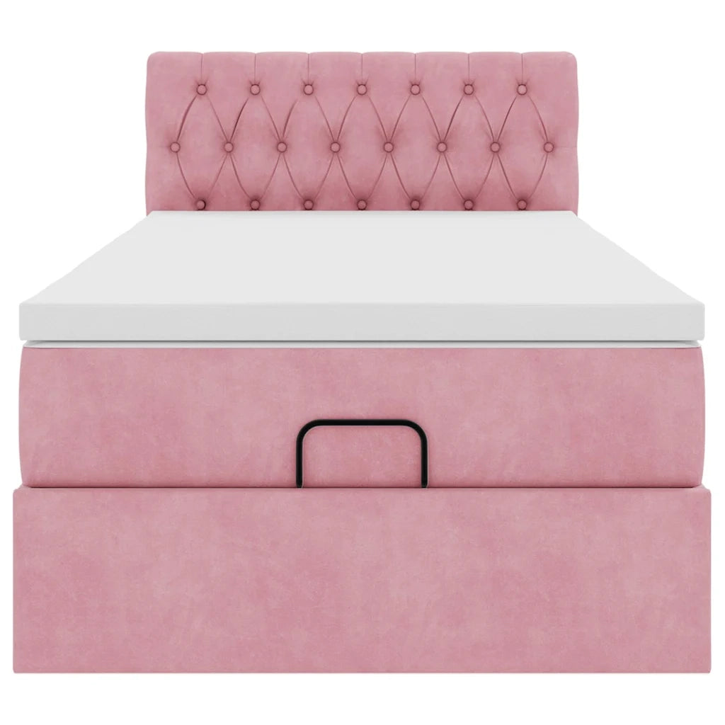 Struttura Letto Pouf con Materasso Rosa 90x190 cm in Velluto 3311818