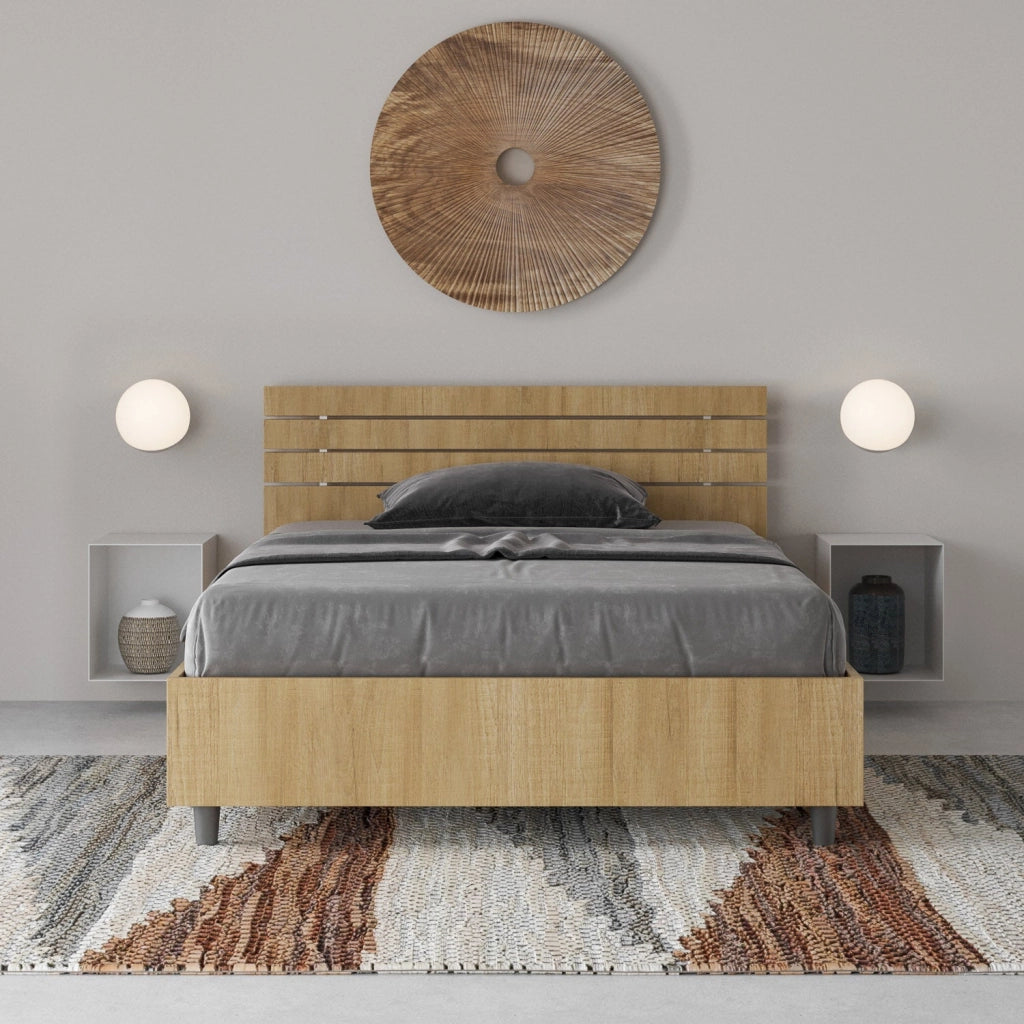 Letto 1 Piazza e Mezzo 120x190 cm Senza Rete Ankel Testata Doghe Inclinata Quercia
