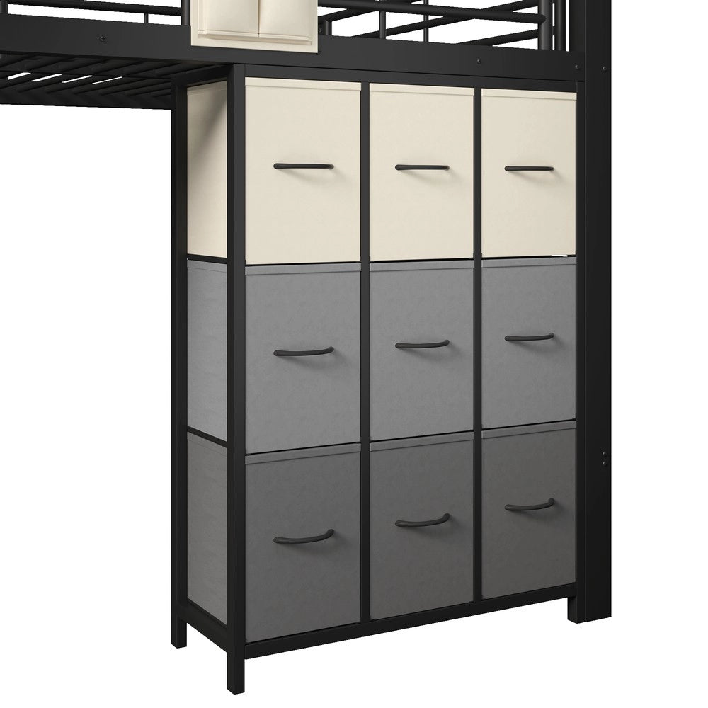 Letto a Soppalco con Cassetti e Scala ¨C Xylo ¨C Metallo Nero 140x200