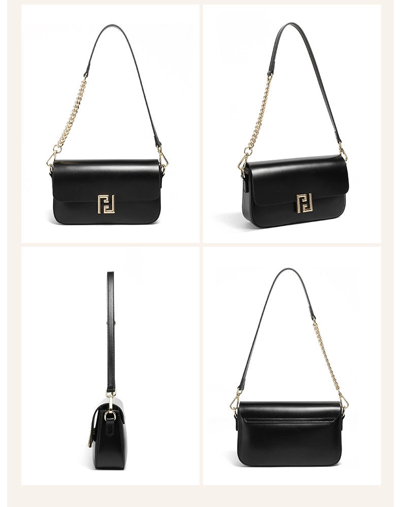 Borsa a tracolla da donna in vera pelle, nera.