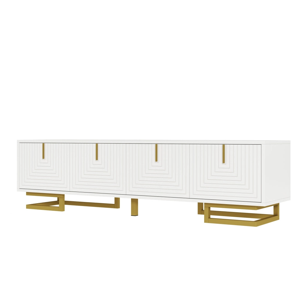 OKWISH Mobile TV con 4 Ante e Ripiani Interni, Cerniere Ammortizzate e Piedini Regolabili, per Soggiorno, Bianco, 160 x 38 x 44,5 cm