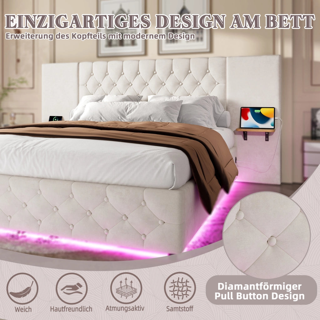 Letto Contenitore con Testiera LED, USB e Sollevamento Idraulico ¨C MINIMAL ¨C 160x200