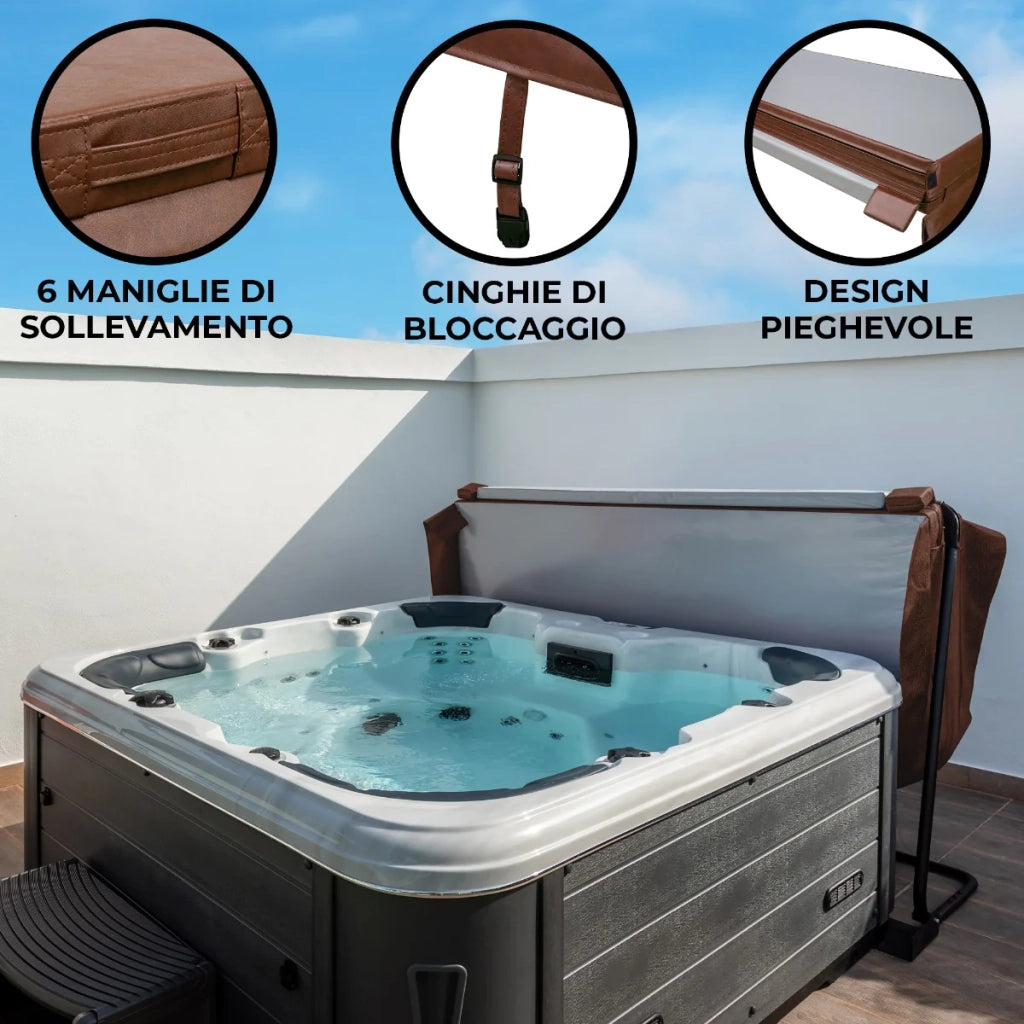 Copertura per vasca idromassaggio Coperchio Spa 2.2 x 2.2m quadrato Marrone Hard Top Resistente alle intemperie PVC in Pelle