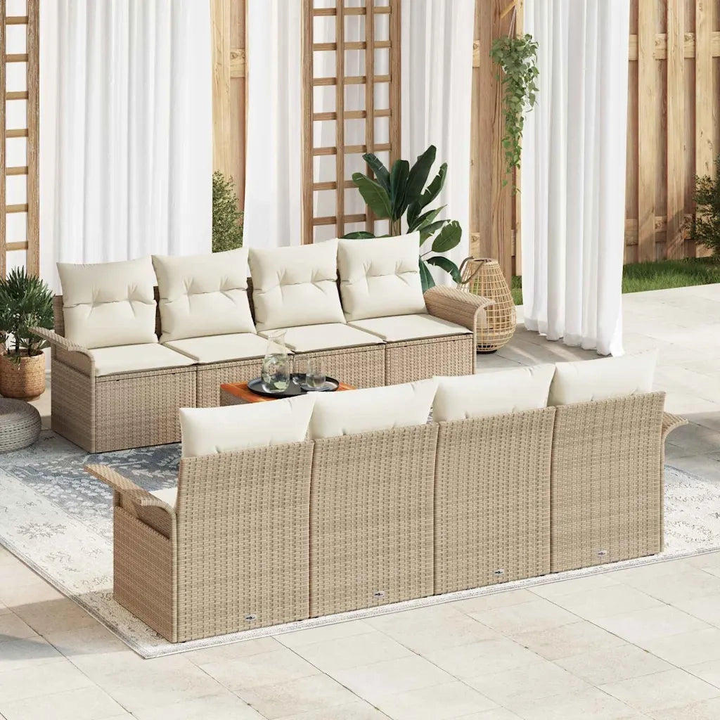 Set Divano da Giardino con cuscino 9 pcs Beige polyrattan 3347302