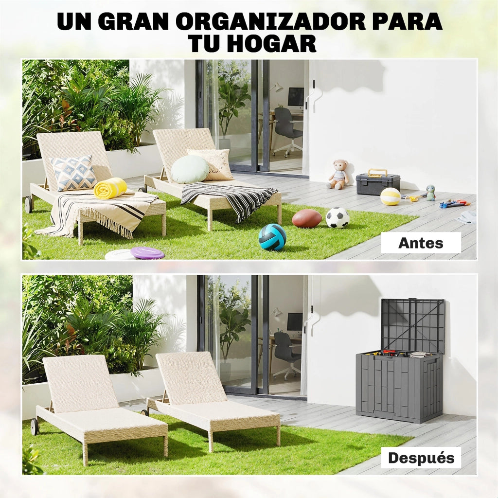 Baule da Giardino Esterno ¨C Xylo ¨C Grigio 114L Resistente Acqua UV con Serratura