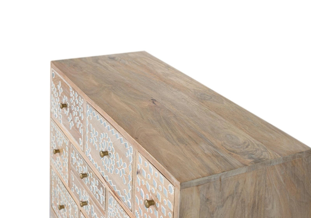 Cassettiera con dieci cassetti realizzata in legno di mango