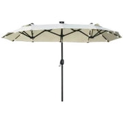 Ombrellone Doppio, Ombrellone da Terrazza, Inclinabile, con Pannello Solare, 35 LED, Telaio in Acciaio, 2.92 x 1.50 x 2.18 m, Beige