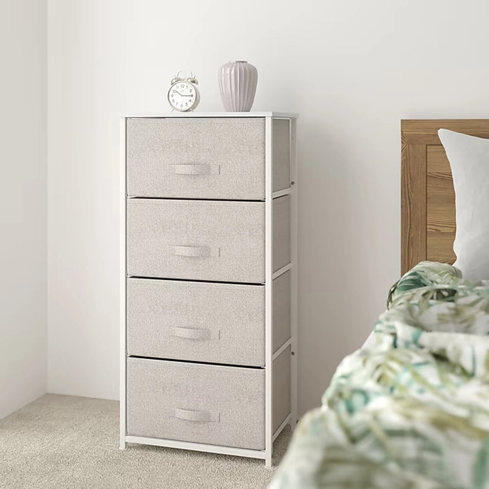 Trade Shop - Mobiletto Multiuso Con 4 Cassetti In Tessuto Beige Design Salvaspazio Casa H94x30x45cm -