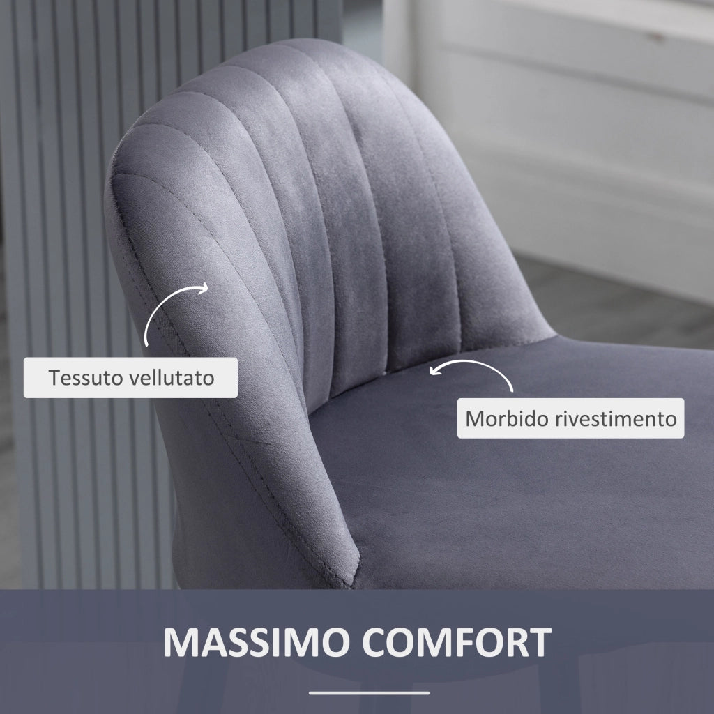 EasyComfort Set 2 Sgabelli Alti da cucina Moderno con Schienale e Poggiapiedi, Girevoli con Altezza Regolabile, imbottitura velluto, Grigio