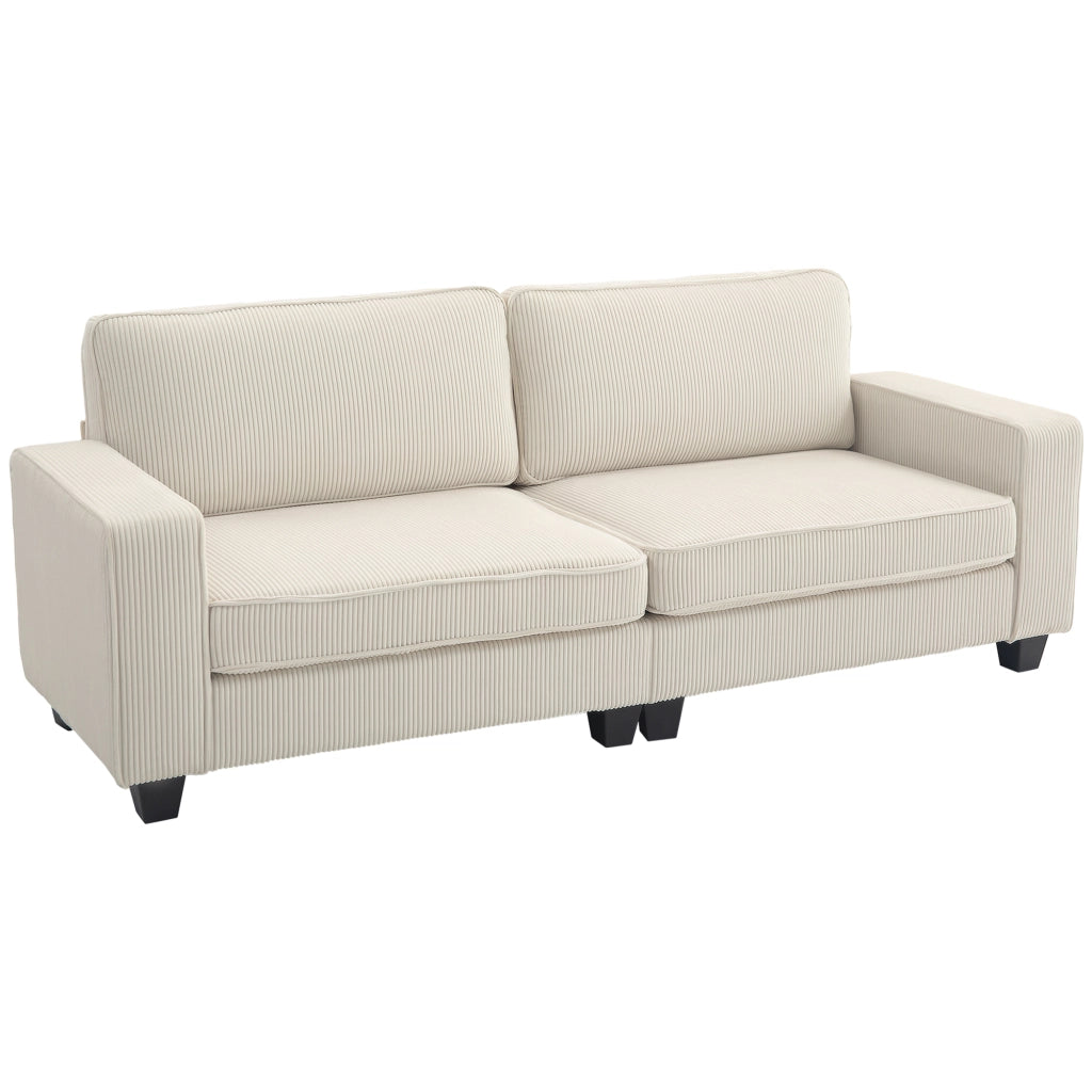 DIVANO 3 posti in tessuto a coste 227 x 84 x 87 cm crema bianco