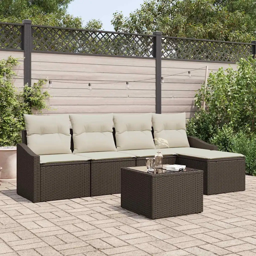 Set di divani con cuscino 6 pcs Marrone polyrattan