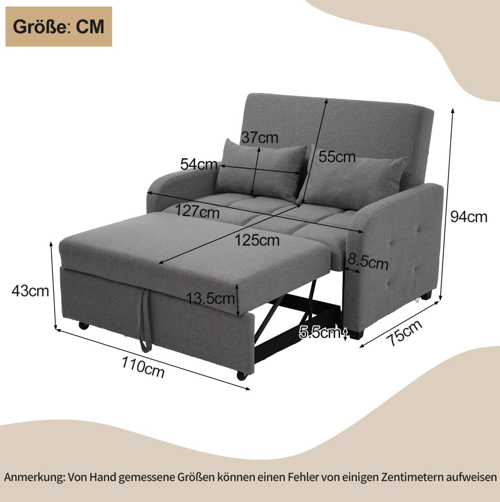 Divano letto pieghevole grigio antico 127x180 cm