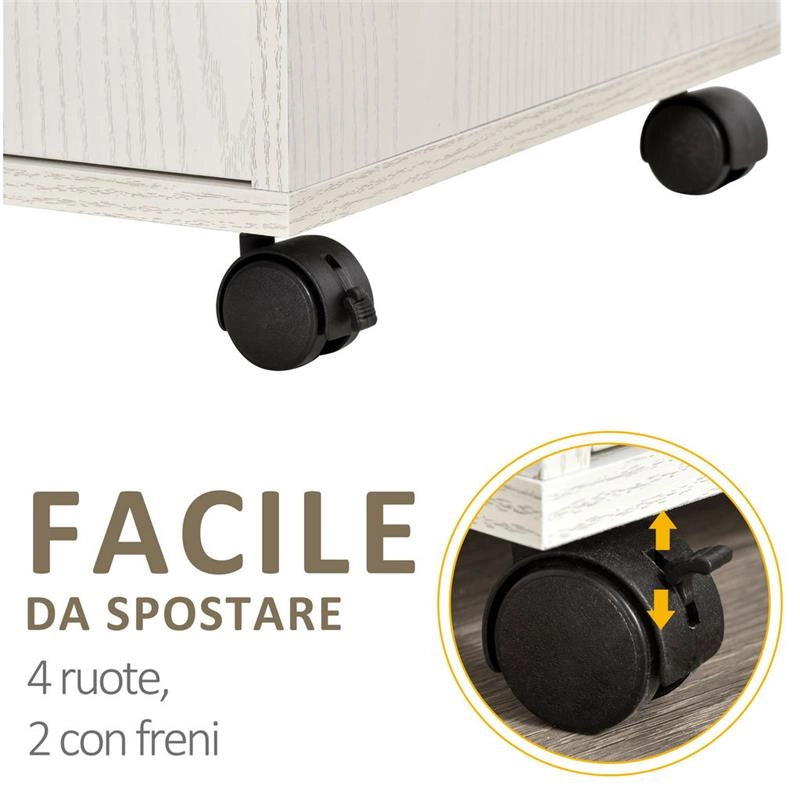 MOBILE CUCINA CON RUOTE E RIPIANO IN LEGNO 60.4X40.3X97CM BIANCO