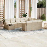 Set Divani da Giardino 11 pz con Cuscini Beige in Polyrattan