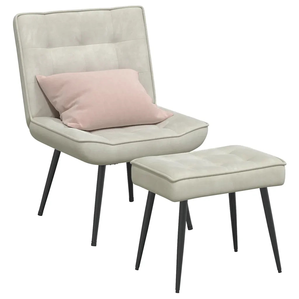 Divano Sedia-Poltrona Relax con Poggiapiedi Crema in Velluto