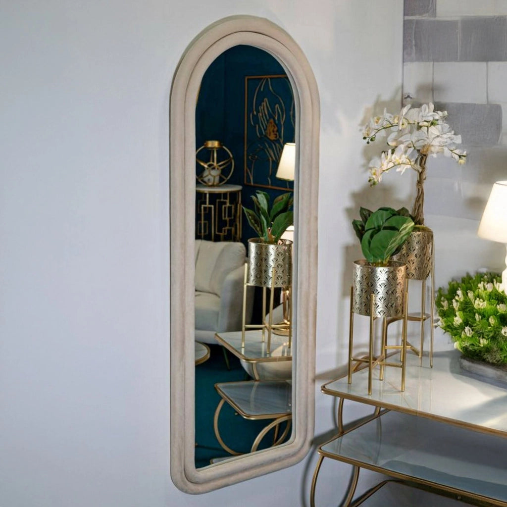 Specchio Segal, Specchiera, Articolo d'arredo a muro, Decorazione con specchio, 60x4 h160 cm, Crema