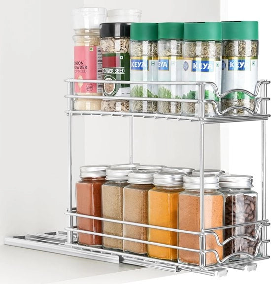 Organizzatore per spezie 2 livelli - Cassetti estensibili - Organizzatore per cucina - Organizzatore per lavello - Soluzione di stoccaggio - Progettazione duratura - Organizzatore per cucina