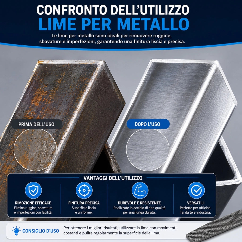 Set 3 Lime Ferro Piatta Tonda Semitonda Per Metallo Ferro Lunghezz 200mm 402003