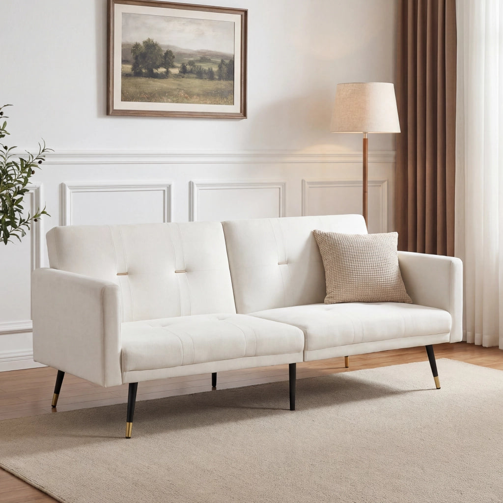 Divano letto 2 posti - con schienale regolabile e funzione letto - in velluto beige