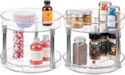 Kruidenrek a rotazione per cucina e bagno - cassettone per erbe, spezie e contenitori - piatto rotante a 2 livelli con Lazy Susan - set da 2 - trasparente e argento.