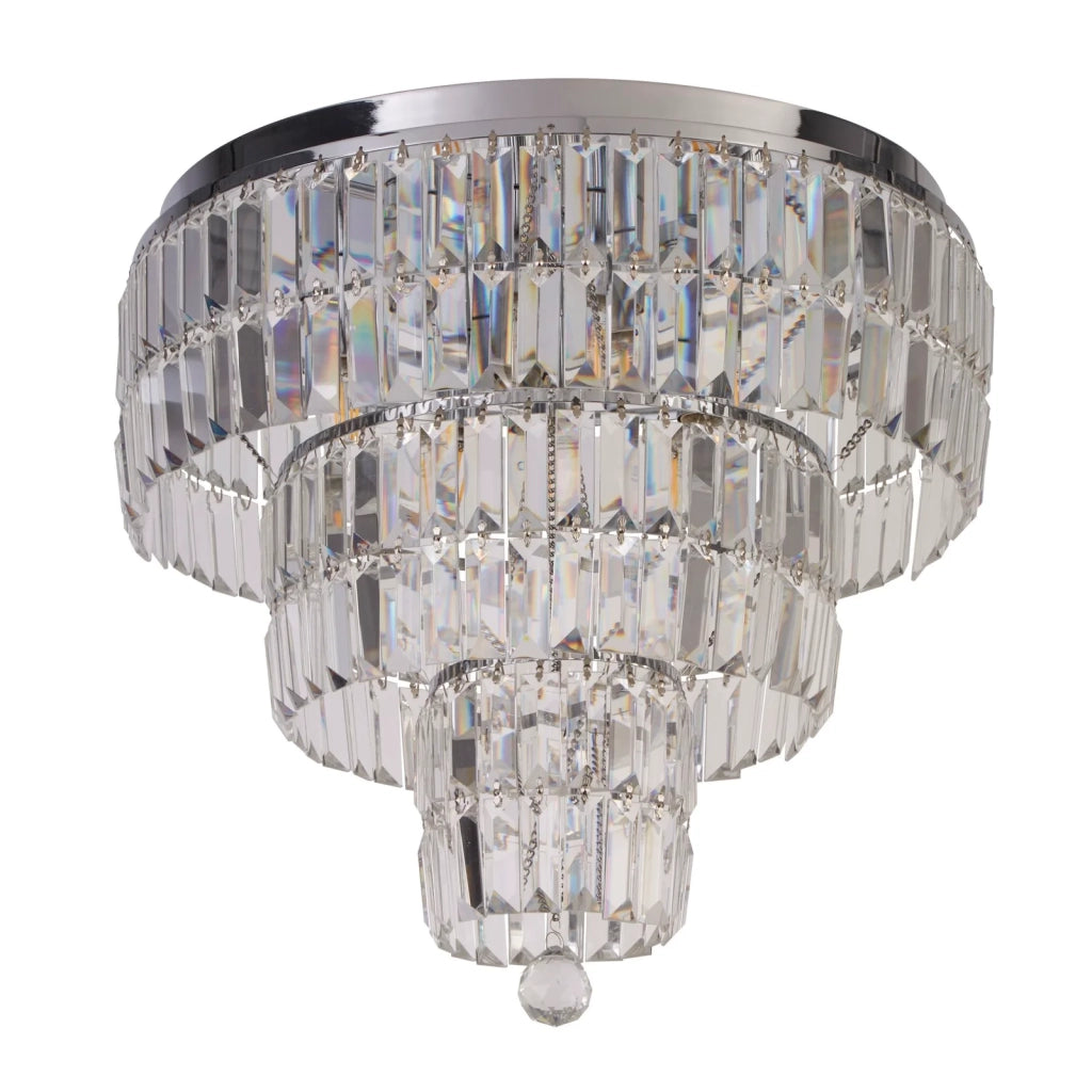 Lampadario Classico Impero Acciaio Cromo Vetro Trasparente 6 Luci E14