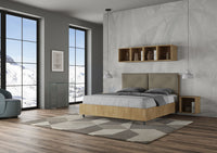 Letto Matrimoniale 160x190 cm con Rete e Contenitore Struttura Quercia con Cuscini in Similpelle Egos Appia Cappuccino