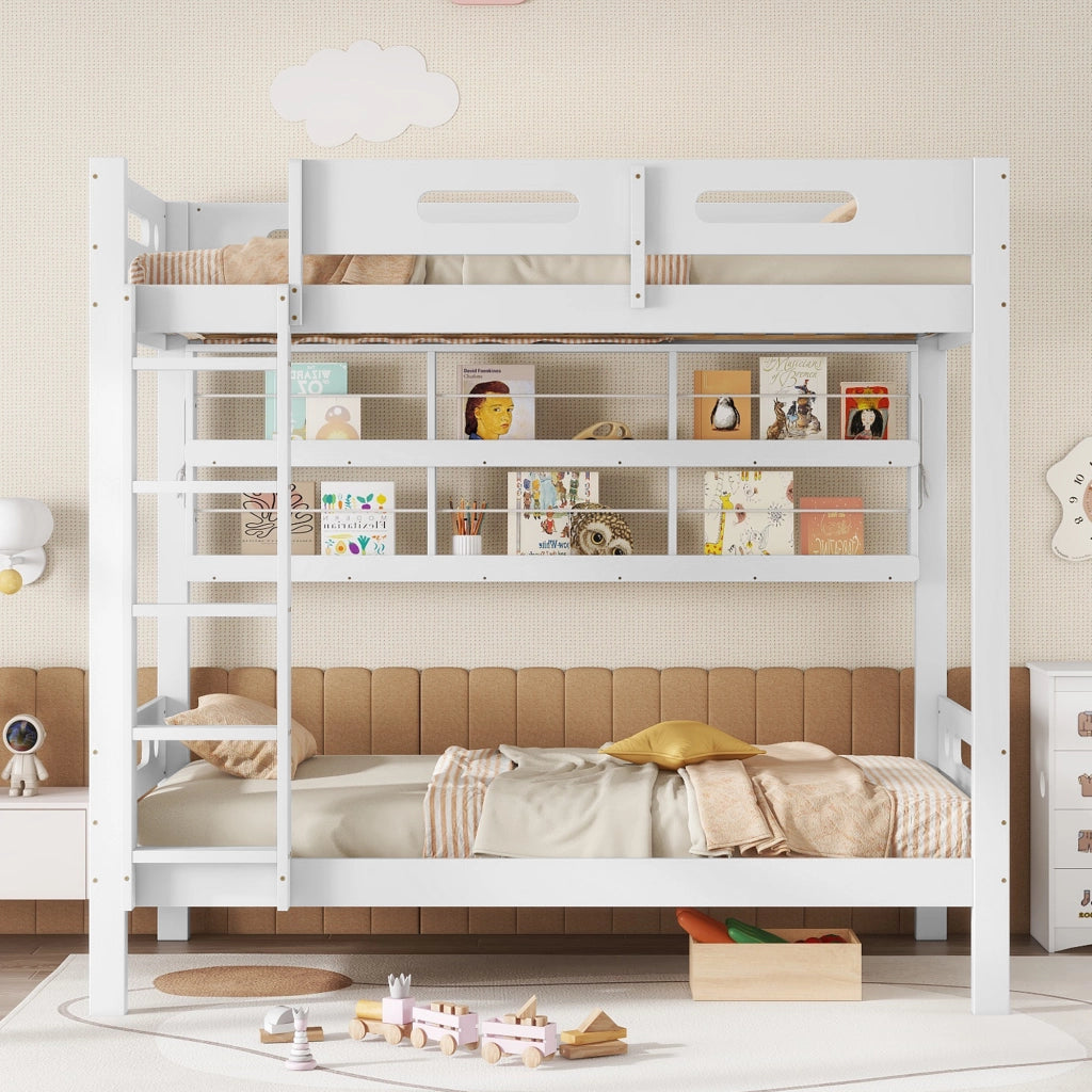 LETTO a castello 90x200 cm Bianco/Naturale in legno massello e MDF