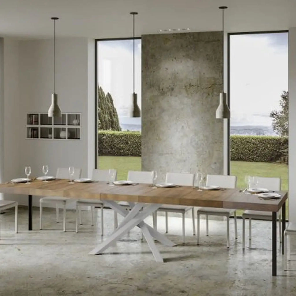 Tavolo allungabile 140/400x90 cm Volantis Premium colore noce gambe bianche
