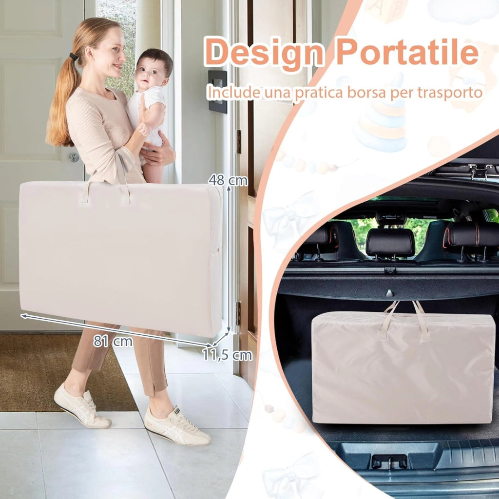 3 in 1 Culla Neonato Fianco Letto, Lettino Neonato Dondolo con Materasso, Culla Co-Sleeping Fino a 9 kg, Altezza Regolabili, 84 x 59,5 x 80,5cm (Beige)