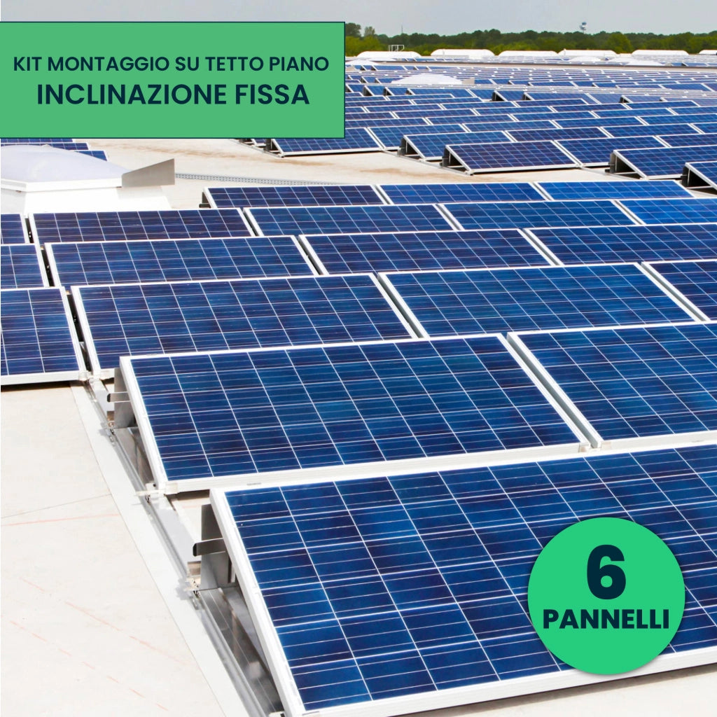 Kit Struttura in Alluminio per montaggio 6 Pannelli Fotovoltaici 35mm per installazione su Tetto Piano con Inclinazione Fissa Quantità Moduli KST-6PF