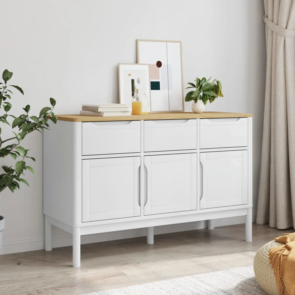 Credenza | Madia | Buffet da pranzo | Armadio da pranzo FLORO Bianca 114x43x74 cm in Legno Massello di Pino
