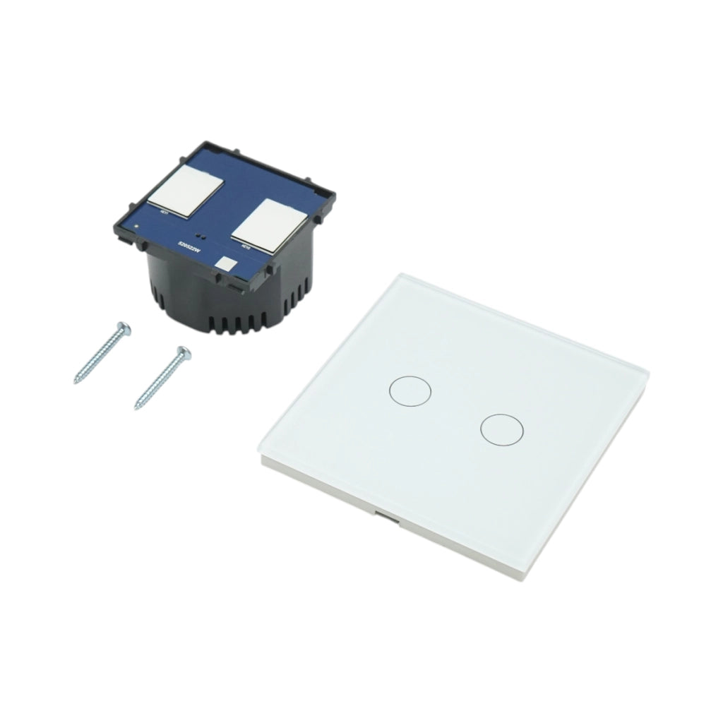 Interruttore doppio touch bianco 220V, spia luminosa, cornice in vetro 86x86x34mm
