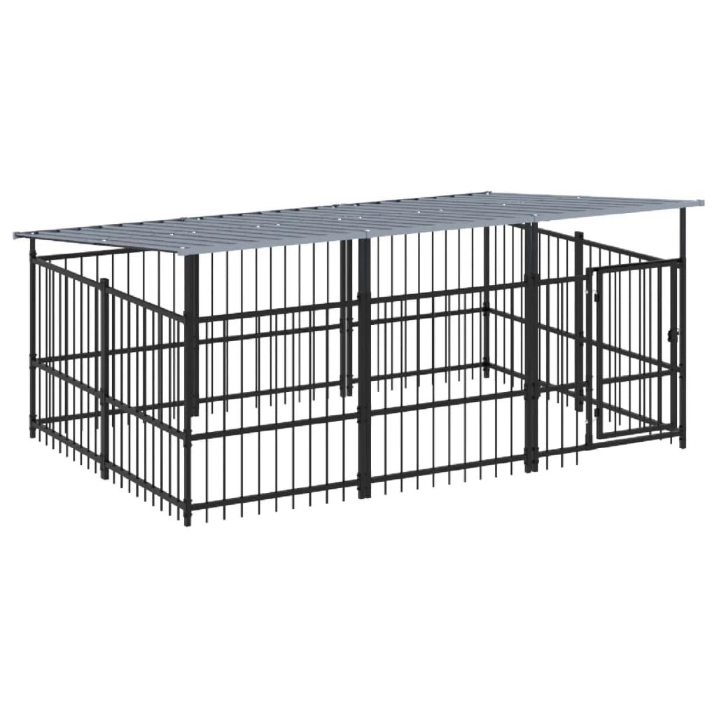 Cuccia gabbia per animali da esterno pac con tetto per cani in acciaio 5,63 m² nero 02_0041764