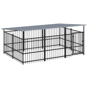 Cuccia gabbia per animali da esterno pac con tetto per cani in acciaio 5,63 m² nero 02_0041764