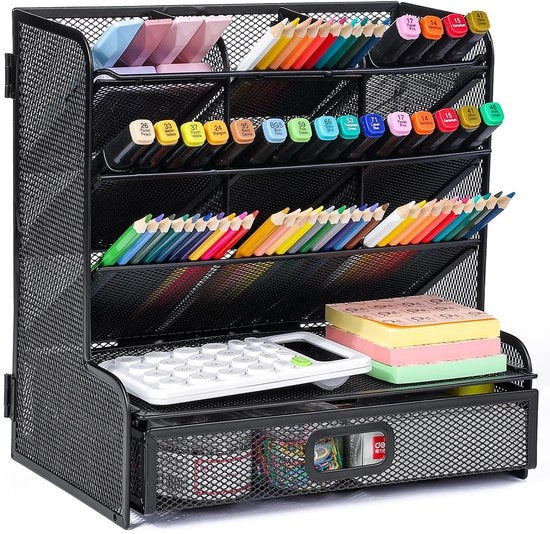 Organizzatore per scrivania a rete con contenitore multifunzionale per penne e utensili per ufficio e scuola, mobile per la gestione degli spazi di lavoro e studio