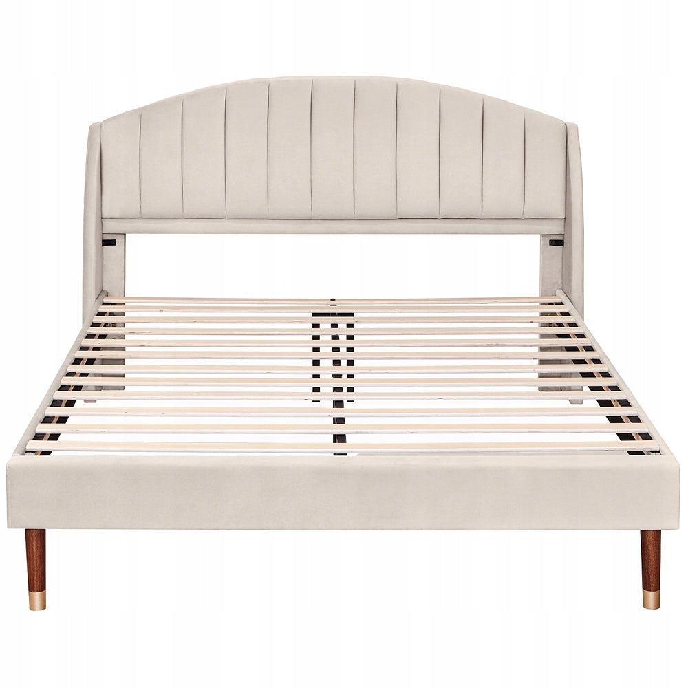 Letto imbottito - Xylo - 140x200 - Beige - Tessuto in velluto per adolescenti e adulti