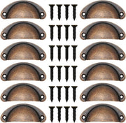 Set di maniglie per cassetti vintage a 12 pezzi in alluminio rosso antico - Incluso set di viti - 82mm.