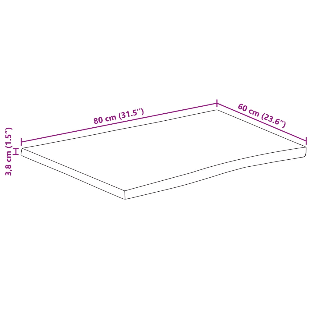 vidaXL Piano Tavolo Bordi Vivi 80x60x3,8cm Legno Massello Mango Grezzo