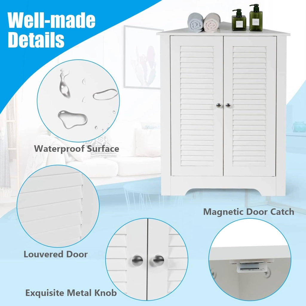 Armadio Angolare, Mobile Angolare con 3 Ripiani e 2 Ante, Adatto per Bagno, Ingresso, Soggiorno, Camera da Letto, Ufficio, 3 Colori, 63x31,5x81cm (bianco)