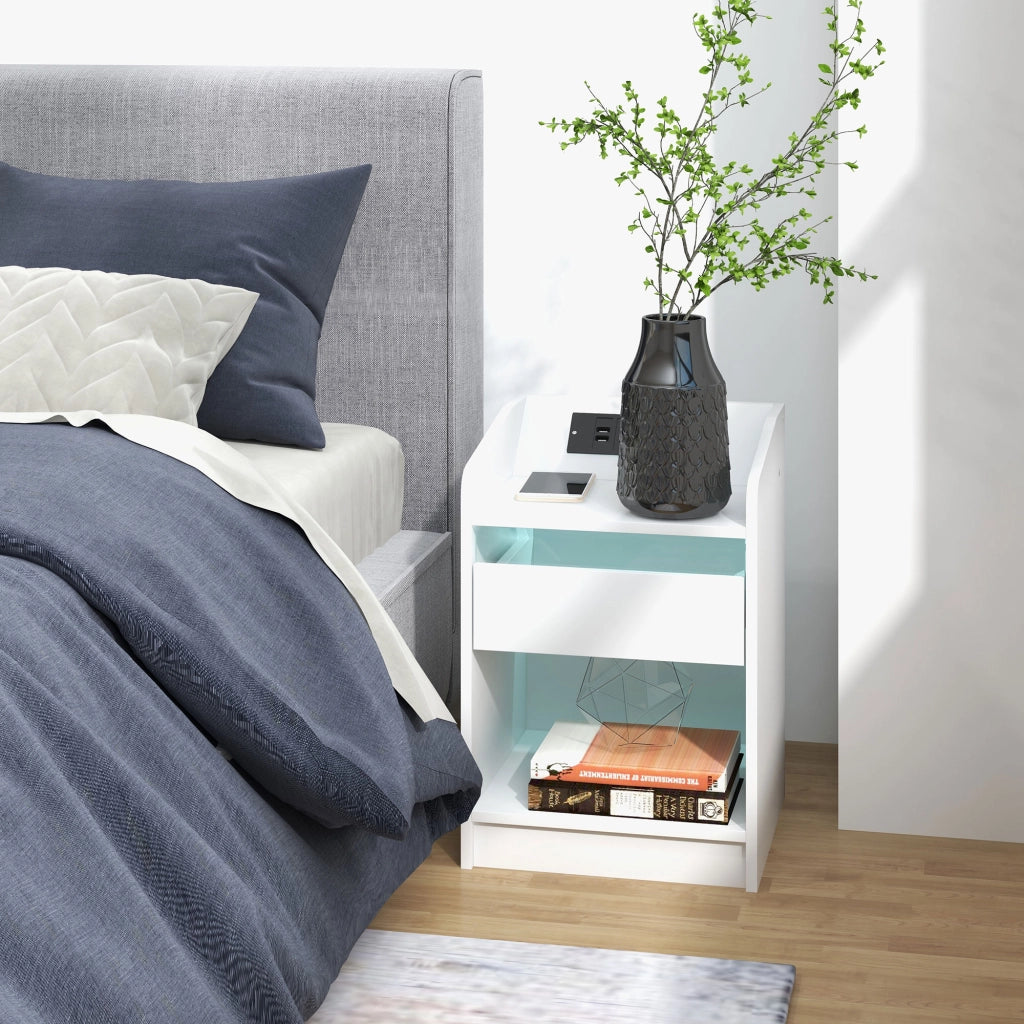 Comodino con LED e USB ¨C zephmum ¨C Bianco 40x40x58 cm