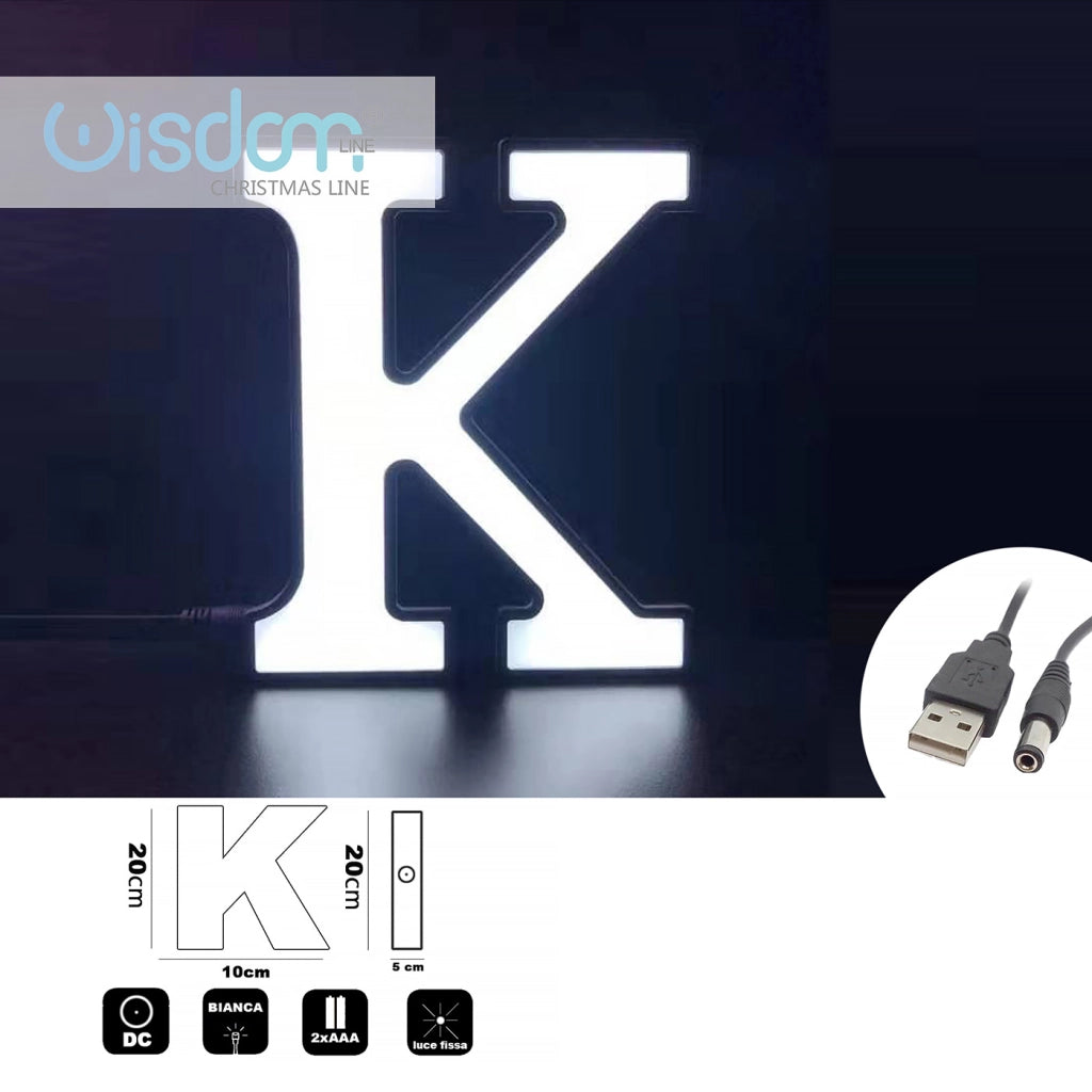 DECORAZIONE LUMINOSA LED A BATTERIA LETTERA K - IDEALE PER EVENTI COMPLEANNI E DECORAZIONI PER LA CASA