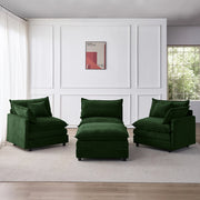 Divano angolare 3 posti con pouf mobile e cuscini sfoderabili, schienale confortevole in ciniglia verde